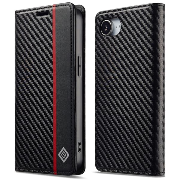 LC.IMEEKE iPhone 16e Plånboksfodral i Kolfiber - Vertikal Rand - Svart
