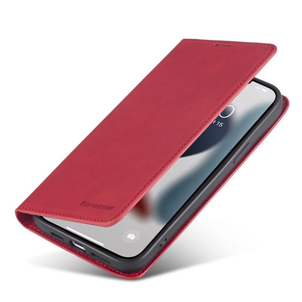 FORWENW iPhone 14 Plus Plånboksfodral i Konstläder - Röd