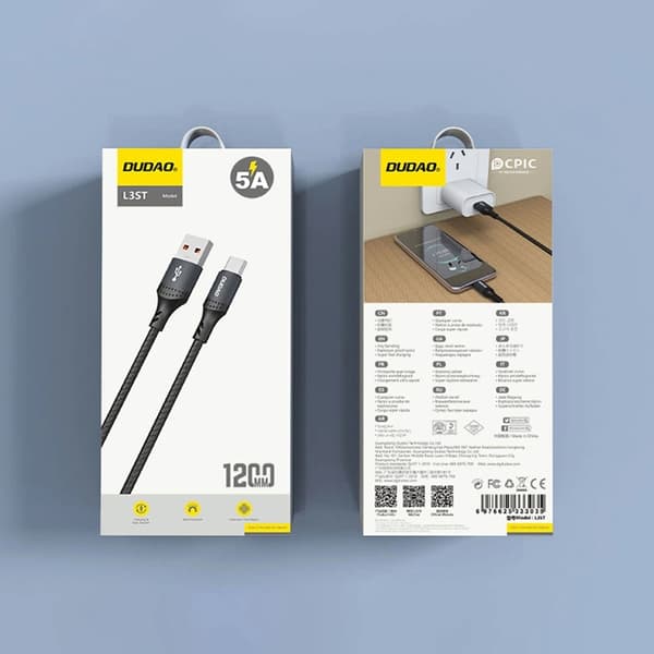 Dudao USB-A - USB-C 5A Kabel 1.2m Braided - Svart Svart