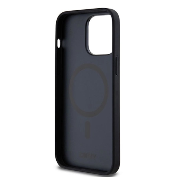 DKNY iPhone 14 Pro Max Mobilskal Magsafe Läder Pattern Metal Logo Svart