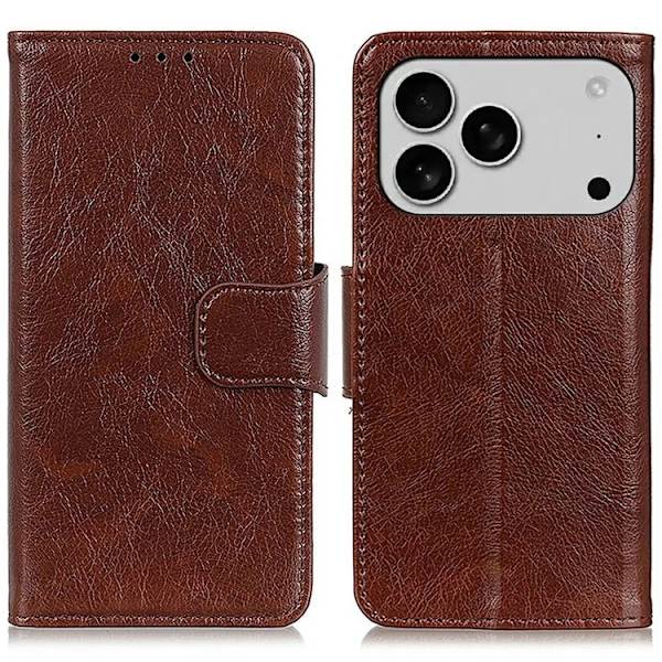 iPhone 17 Pro Max Plånboksfodral Äkta läder - Brun Brun
