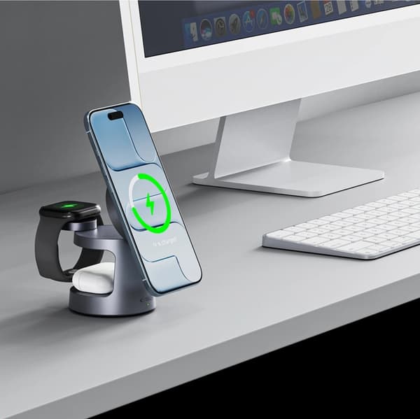 Tech-Protect Qi2 MagSafe Trådlös Laddare iPhone/Apple Watch/AirPods - Mörkgrå Grå