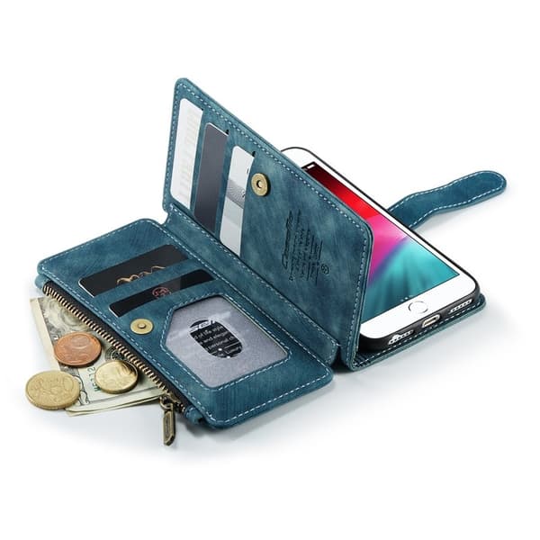 CASEME Konstläder Plånboksfodral för iPhone SE/8/7/6 med rem - Grön
