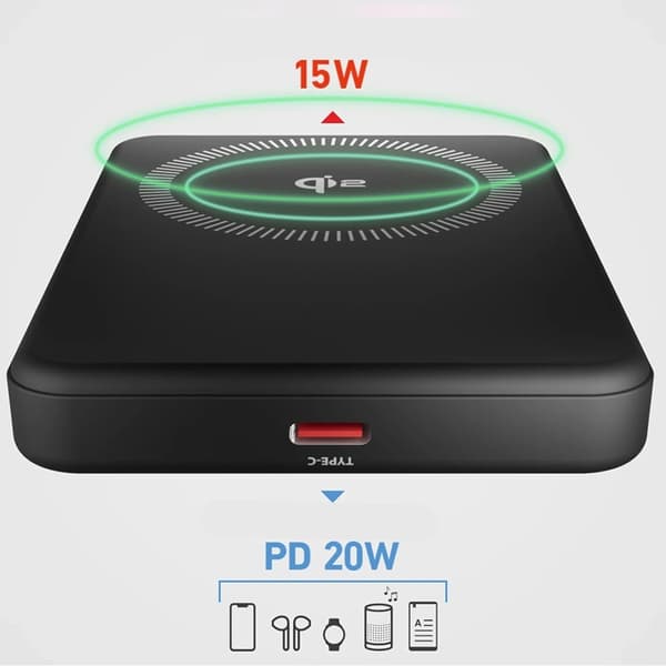 SBS Qi2 MagSafe Powerbank 5000mAh - Sort Svart