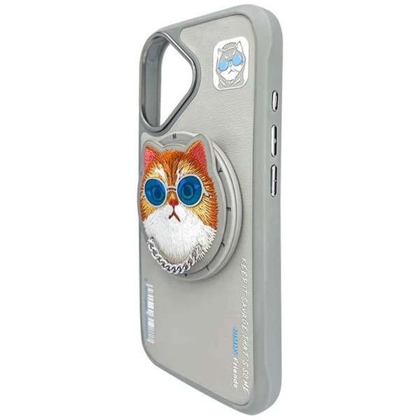 Nimmy Telefontaske til iPhone 16 MagSafe Briller Cool Cat - Grå Grå