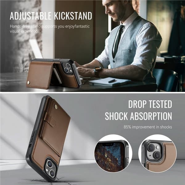 JEEHOOD J09 Mobilskal till iPhone 15 RFID Blocker Läder MagSafe - Brun