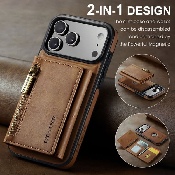 DG.MING M5 Series Mobilskal till iPhone 17 Pro Max Magnetiskt Konstläder Brun