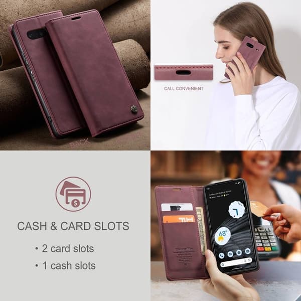 CASEME 013 Flip Konstläder Plånboksfodral för Google Pixel 7 5G, Röd