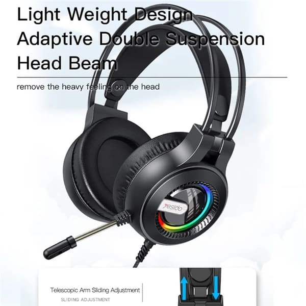 YESIDO Over-Ear Hörlurar med Mikrofon EK02 Computer Gaming Svart