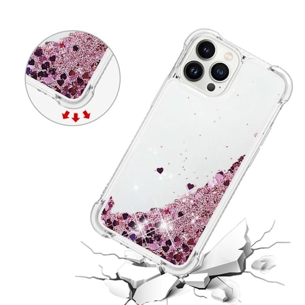 iPhone 14 Pro Max Skal Liquid Floating Glitter - Rosa Guld