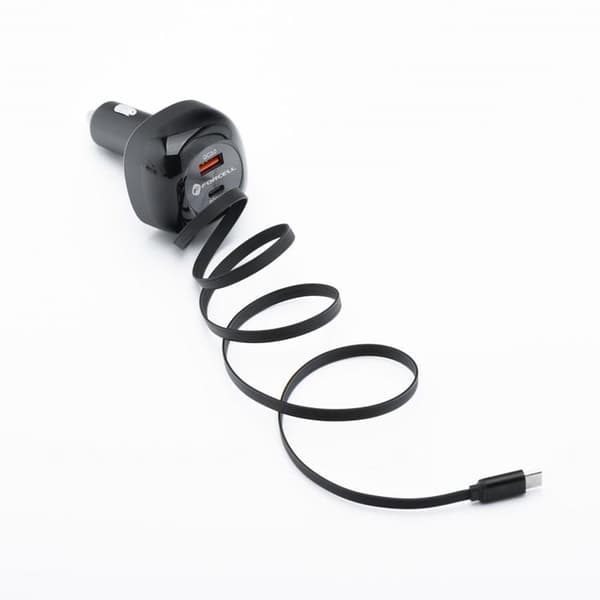 Forcell Billaddare 75W USB-C - USB-A  PD QC Retractable Kabel Vit