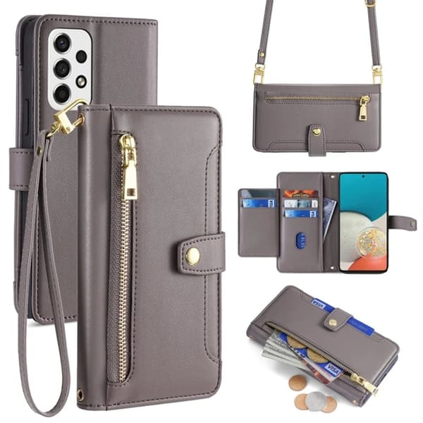 Galaxy A53 5G Konstläder Plånboksfodral Crossbody Axelrem - Grå Grå