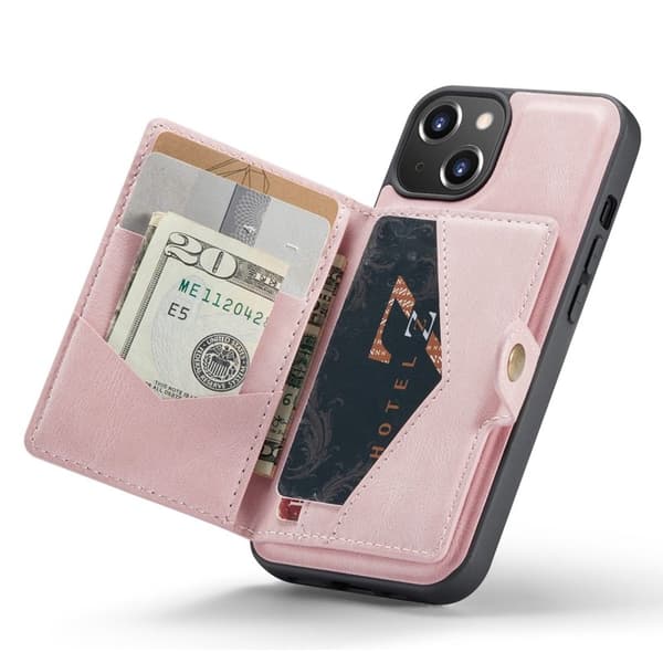 JEEHOOD iPhone 14 Plus Plånboksfodral 2-i-1 Konstläder TPU Roséguld