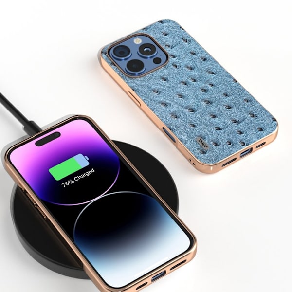 ABEEL Mobilskal till iPhone 16 Pro Max Electroplating Blå Äkta Läder
