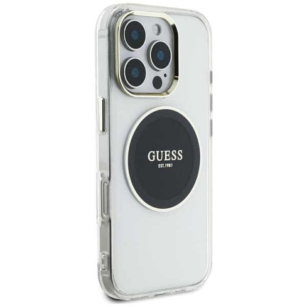 Guess Telefontaske til iPhone 16 Pro Max MagSafe Metal Circle Logo - Sort Svart