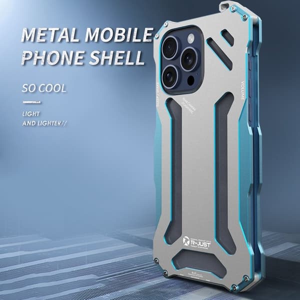 R-JUST Mobilskal till iPhone 15 Pro i Hålformad Aluminium - Silver / Blå