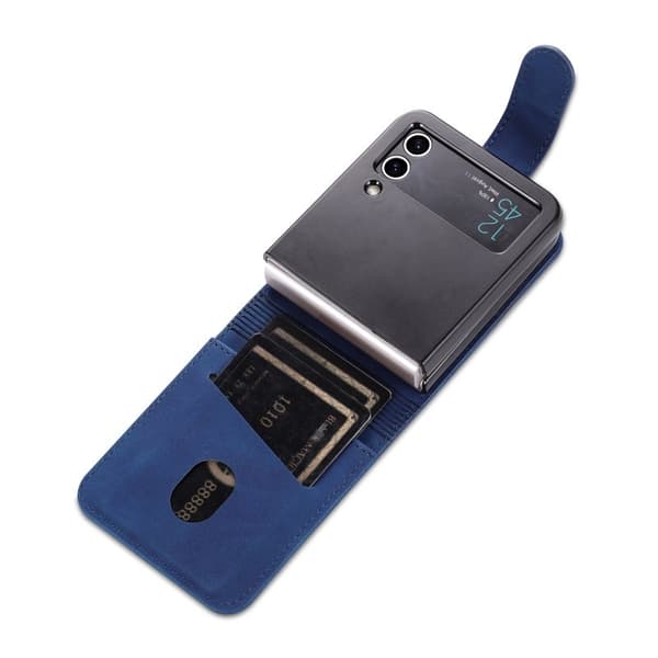 AZNS Samsung Galaxy Z Flip4 Plånboksfodral Konstläder Kortfack - Blå