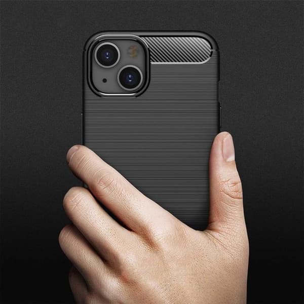 iPhone 14 Etui Kulfiber Tekstur - Sort Black
