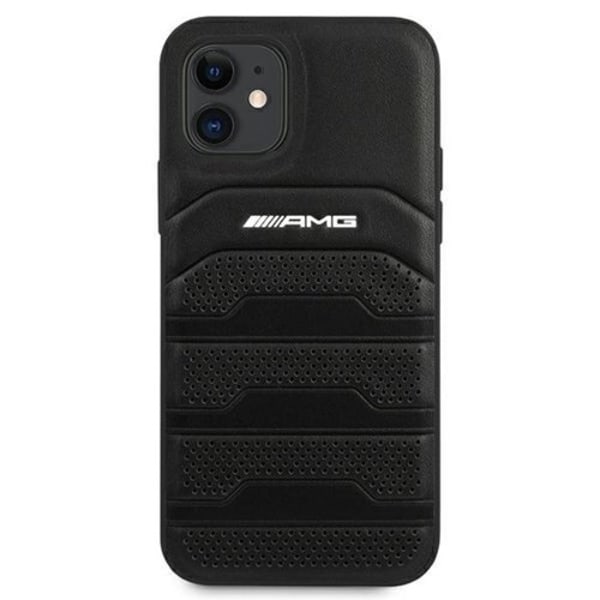 AMG Äkta Läder Debossed Lines Skal iPhone 12 Mini - Svart Svart