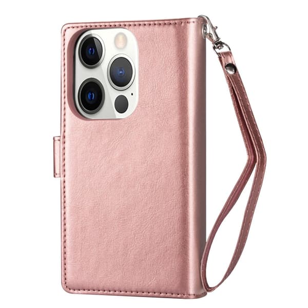 2-i-1 iPhone 13 Pro Plånboksfodral med 9 Kortplatser - Roséguld Roséguld