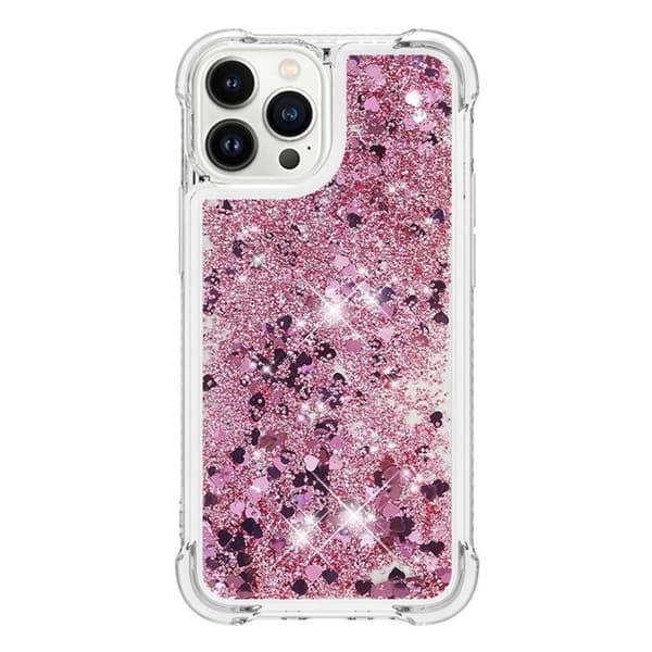 iPhone 14 Pro Max -kuori Liquid Floating Glitter - Rose Gold Roséguld
