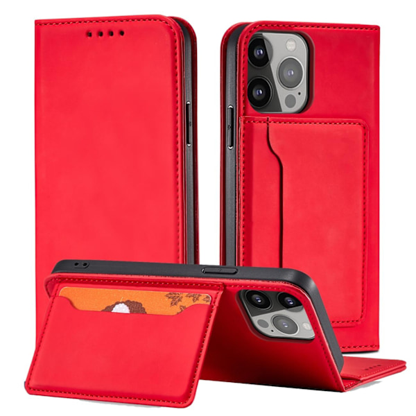 iPhone 12 Pro Max Lompakkokotelo Magnet Stand - Punainen Röd