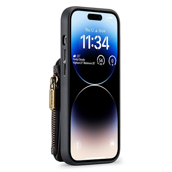 CASEME iPhone 14 Pro Max Plånboksfodral C20 Zipper Kickstand - Svart Svart