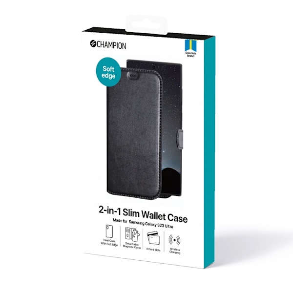 CHAMPION Galaxy S23 Ultra Plånboksfodral 2-in-1 Slim - Svart Svart