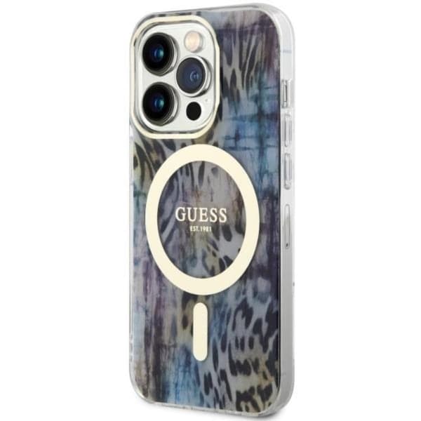 Guess iPhone 14 Pro -puhelimen kuori MagSafe Leopard - Sininen Blå