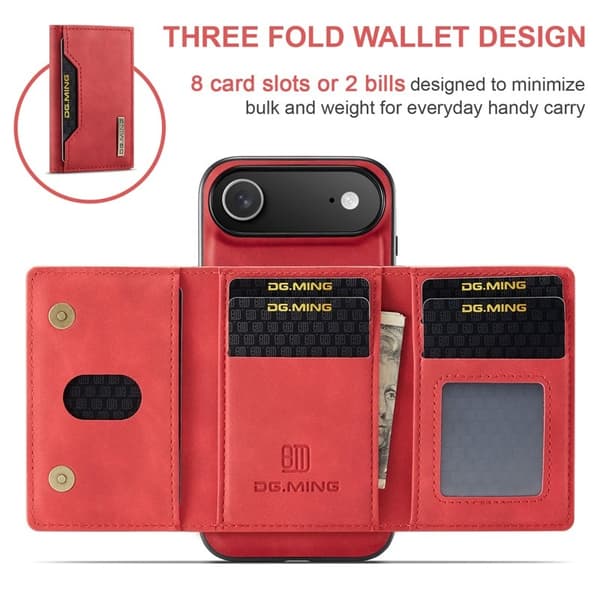 DG.MING iPhone Air Konstläder Plånboksfodral PU + PC + TPU Röd