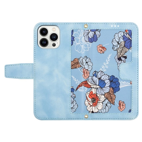 iPhone 15 Pro Max Plånboksfodral Flower Pattern - Ljusblå Blå