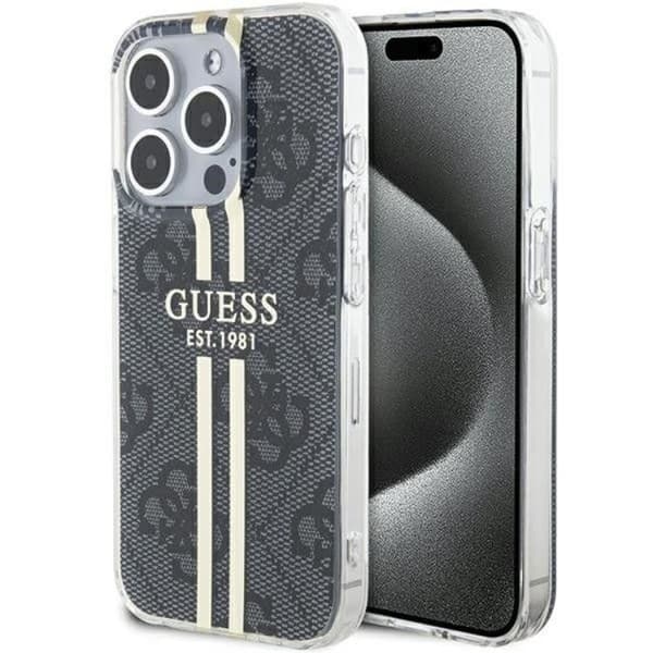 Guess iPhone 15 Pro Mobilskal 4G Gold Stripes - Sort Black