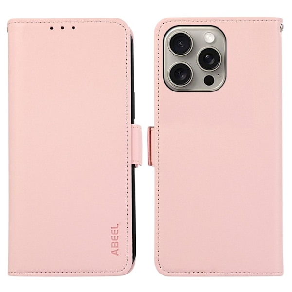 ABEEL iPhone 16 Pro Max Plånboksfodral Konstläder RFID-Skydd Ställ - Rosa