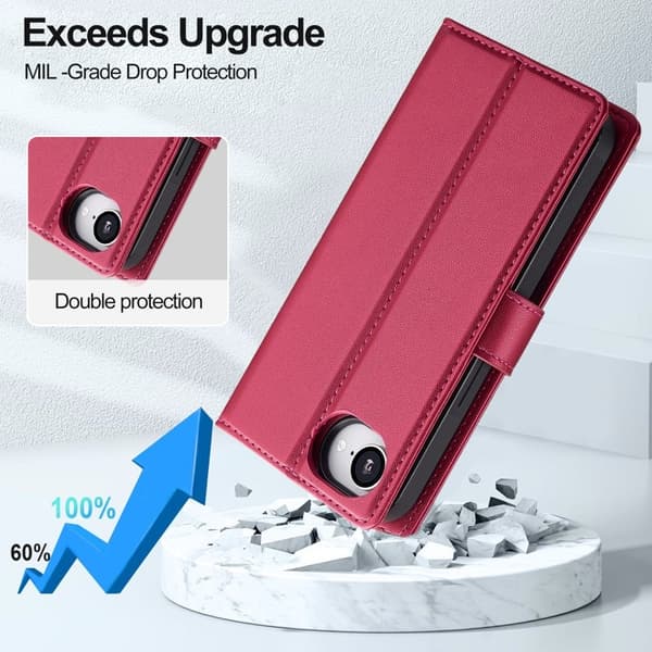 LC.IMEEKE L2 Series iPhone 16e Plånboksfodral Konstläder - Röd
