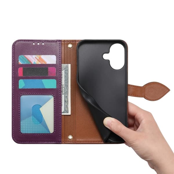 iPhone 17 Plånboksfodral Leaf Magnetiskt Spänne Konstläder - Lila Lila