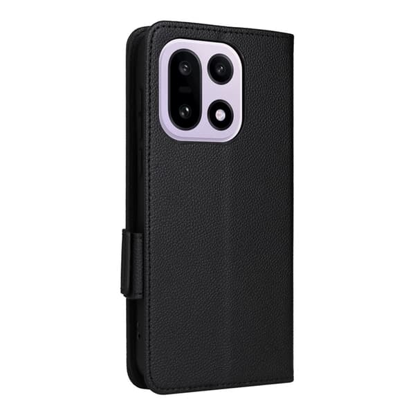 OnePlus 15 5G Plånboksfodral Litchi Texture Konstläder Svart
