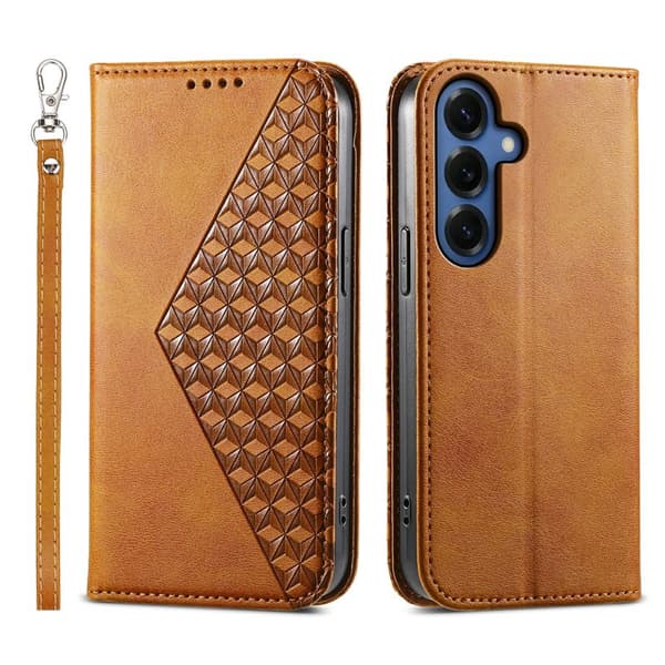 Plånboksfodral för Samsung Galaxy S26 Plus Konstläder med handledsrem - Gul