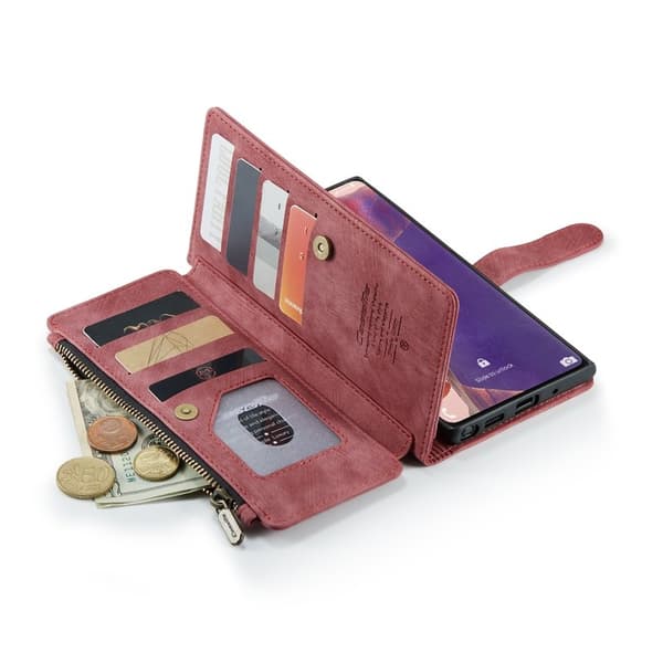 CASEME Konstläder Plånboksfodral för Samsung Galaxy Note20 - Röd