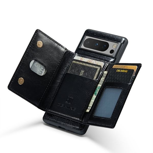 DG.MING M3 Series Konstläder Plånboksfodral för Google Pixel 8 Pro Svart