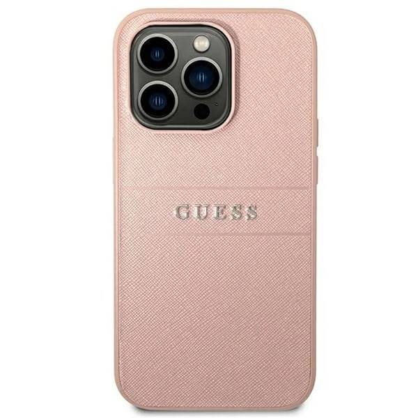 GUESS iPhone 14 Pro Max Skal Glitter Flakes Script Metal Logo - Rosa Rosa