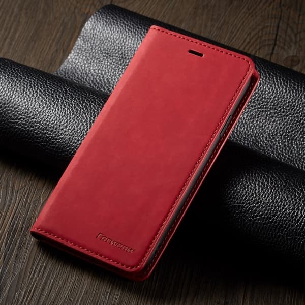 FORWENW iPhone XR Plånboksfodral i Silkeslen Konstläder - Röd