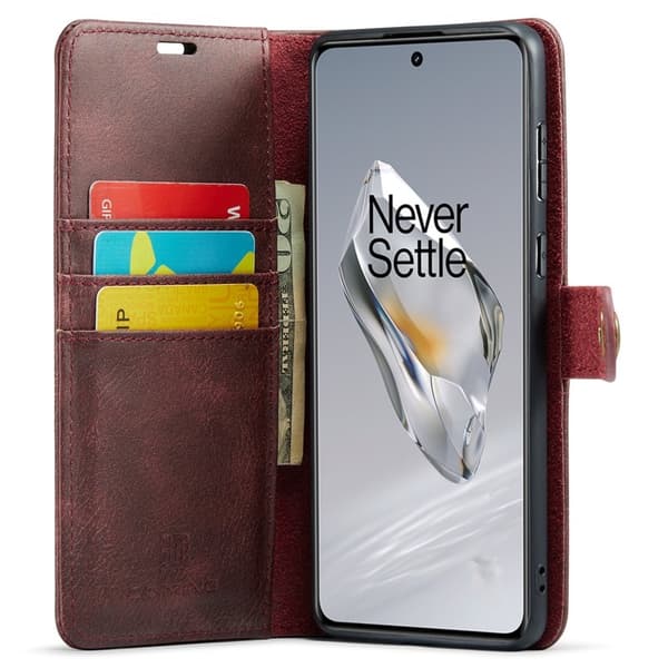 DG.MING OnePlus 12 5G Plånboksfodral Äkta lädermed Ställ - Röd
