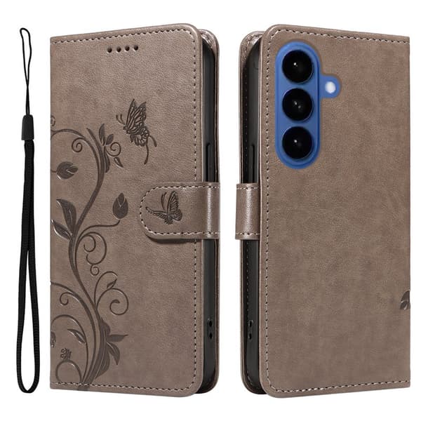 Plånboksfodral för Samsung Galaxy S26 Plus Konstläder Blommönster - Grå