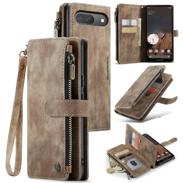 CASEME Konstläder Plånboksfodral för Google Pixel 10 Pro/10/9 Pro/9 - Brun
