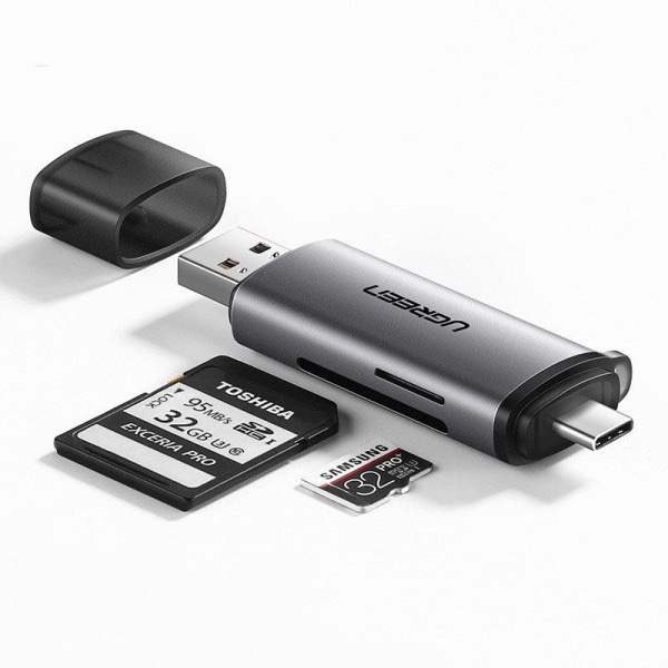 UGreen USB Type C/USB 3.0 SD/micro SD kort läsare Grå grå