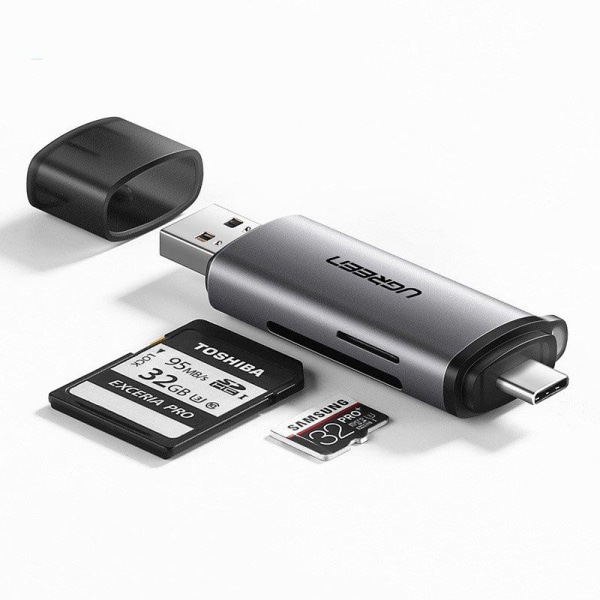 UGreen USB Type C / USB 3.0 SD / micro SD -kortinlukija Harmaa Grey