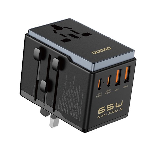 Dudao Reseadapter 65W 2x USB-C 2x USB-A A65Pro - Svart Svart