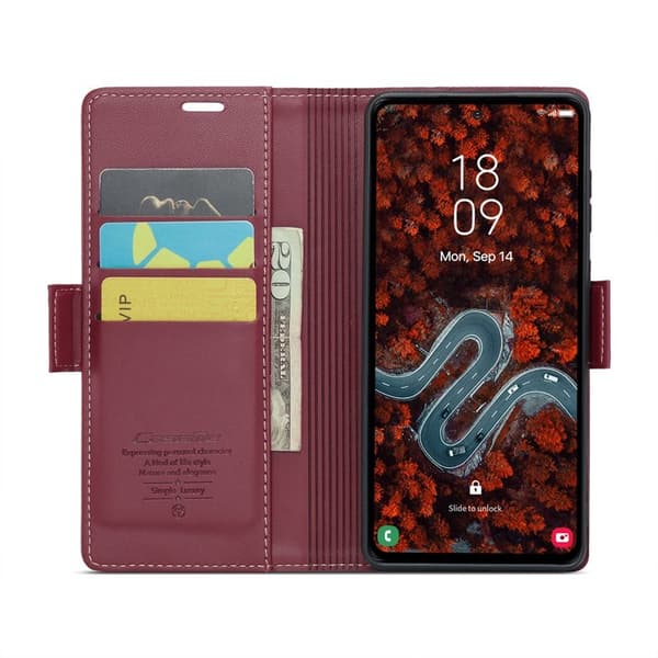 CASEME Plånboksfodral Konstläder för Samsung Galaxy S24 FE - Röd