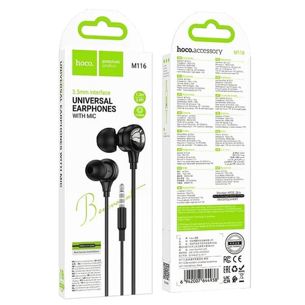Hoco Hörlurar 3.5mm Med Microphone - Svart Black
