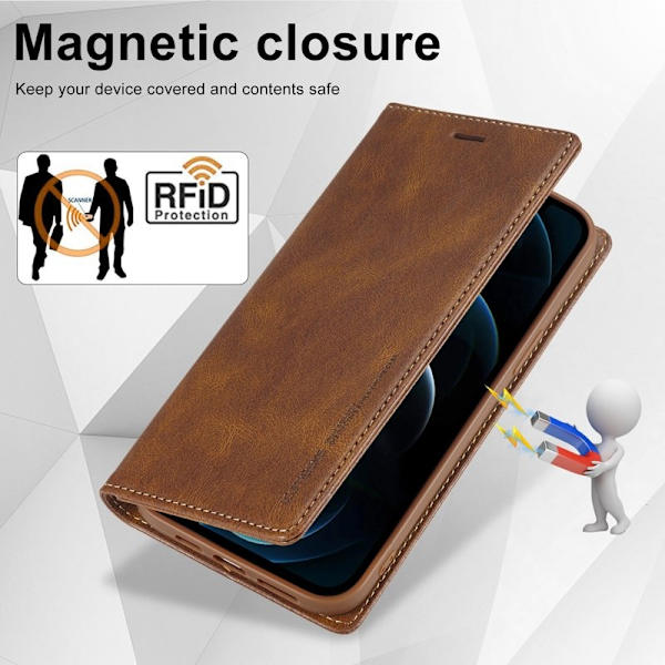 LC.IMEEKE iPhone 12 Pro Max Plånboksfodral Konstläder - Brun